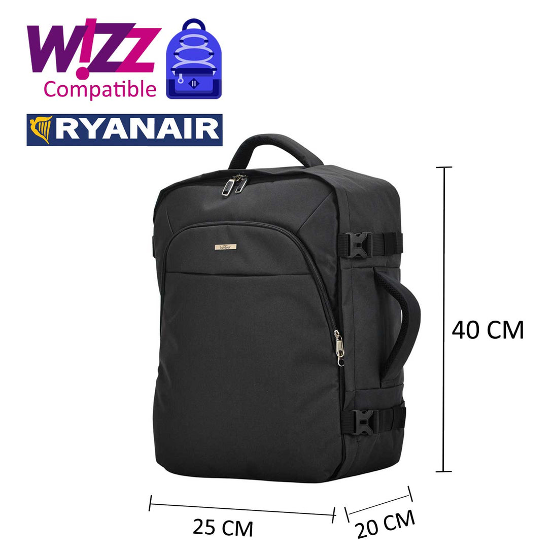 BONTOUR AIR Rucsacul de călătorie, dimensiuni potrivite pentru bagajul de mână WizzAir/Ryanair 40x25x20cm, negru