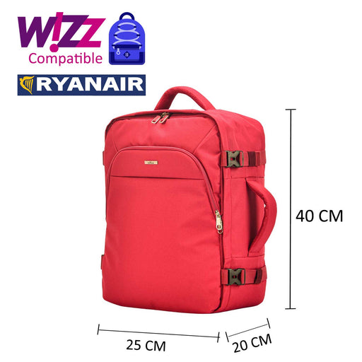 BONTOUR AIR Rucsacul de călătorie, dimensiuni potrivite pentru bagajul de mână WizzAir/Ryanair 40x25x20cm, roșu