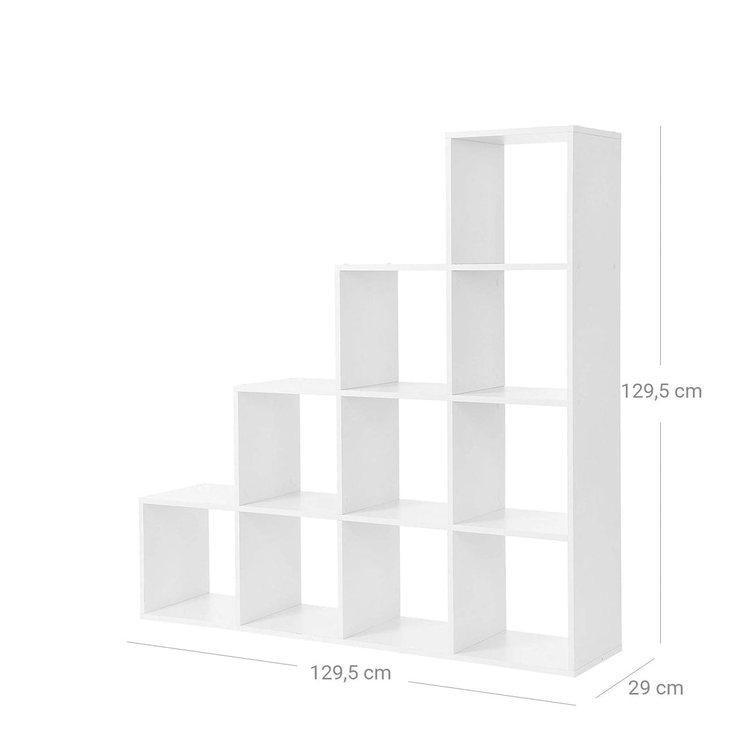 Bibliotecă, 10 rafturi cuburi, 129,5 x 29 x 129,5 cm Alb