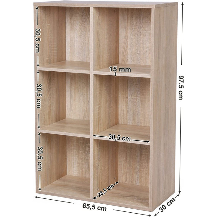 Bibliotecă cu 6 compartimente 65,5 x 30,5 x 97,5 cm culoare stejar