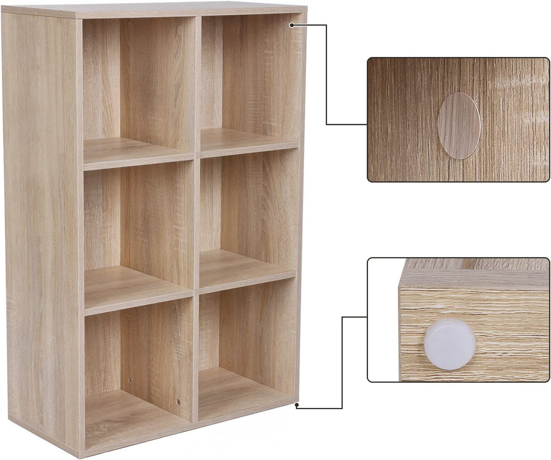 Bibliotecă cu 6 compartimente 65,5 x 30,5 x 97,5 cm culoare stejar