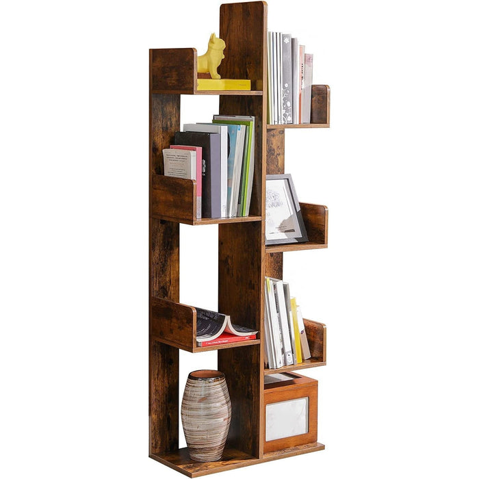 Bibliotecă din lemn, raft pe picioare cu 8 compartimente, raft depozitare, 50 x 25 x 140 cm