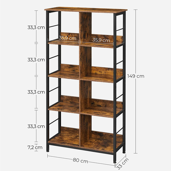 Bibliotecă pe 4 nivele 80 x 149 x 33 cm, rustic maro-negru