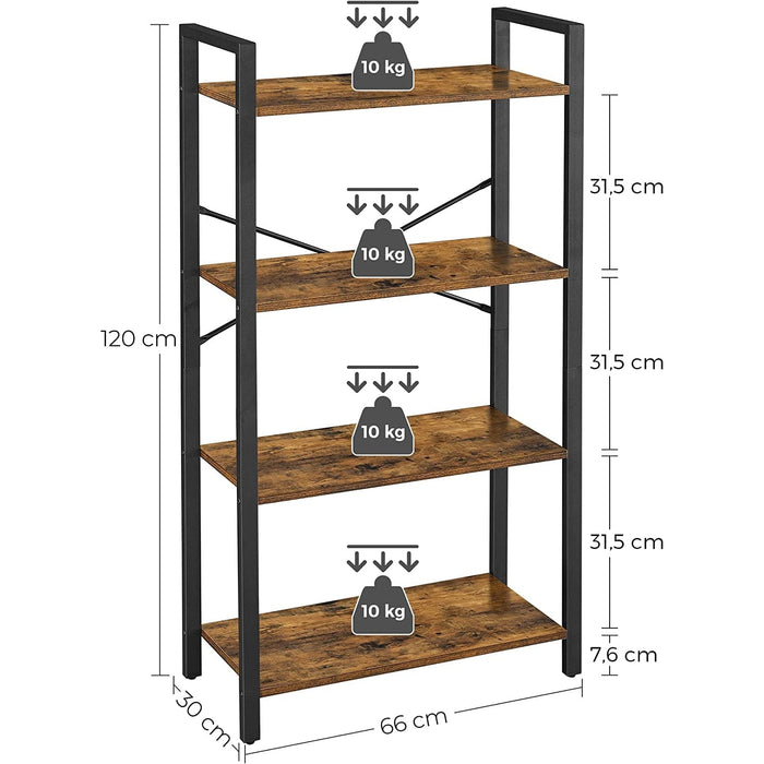 Bibliotecă rustică, raft depozitare 66 x 30 x 120 cm maro închis