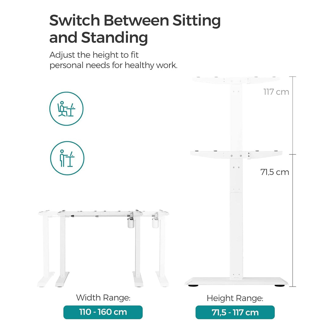 Birou electric reglabil pe înălțime, cadru de masă, oțel, alb