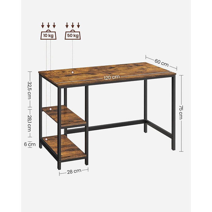 Birou, masă computer cu 2 rafturi pe partea stângă sau dreapta 120 x 60 x 75 cm