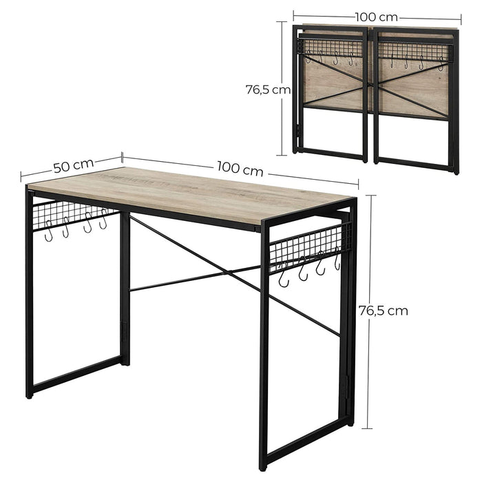 Birou pliabil, masă computer cu 8 cârlige 100 x 50 x 76,5 cm -