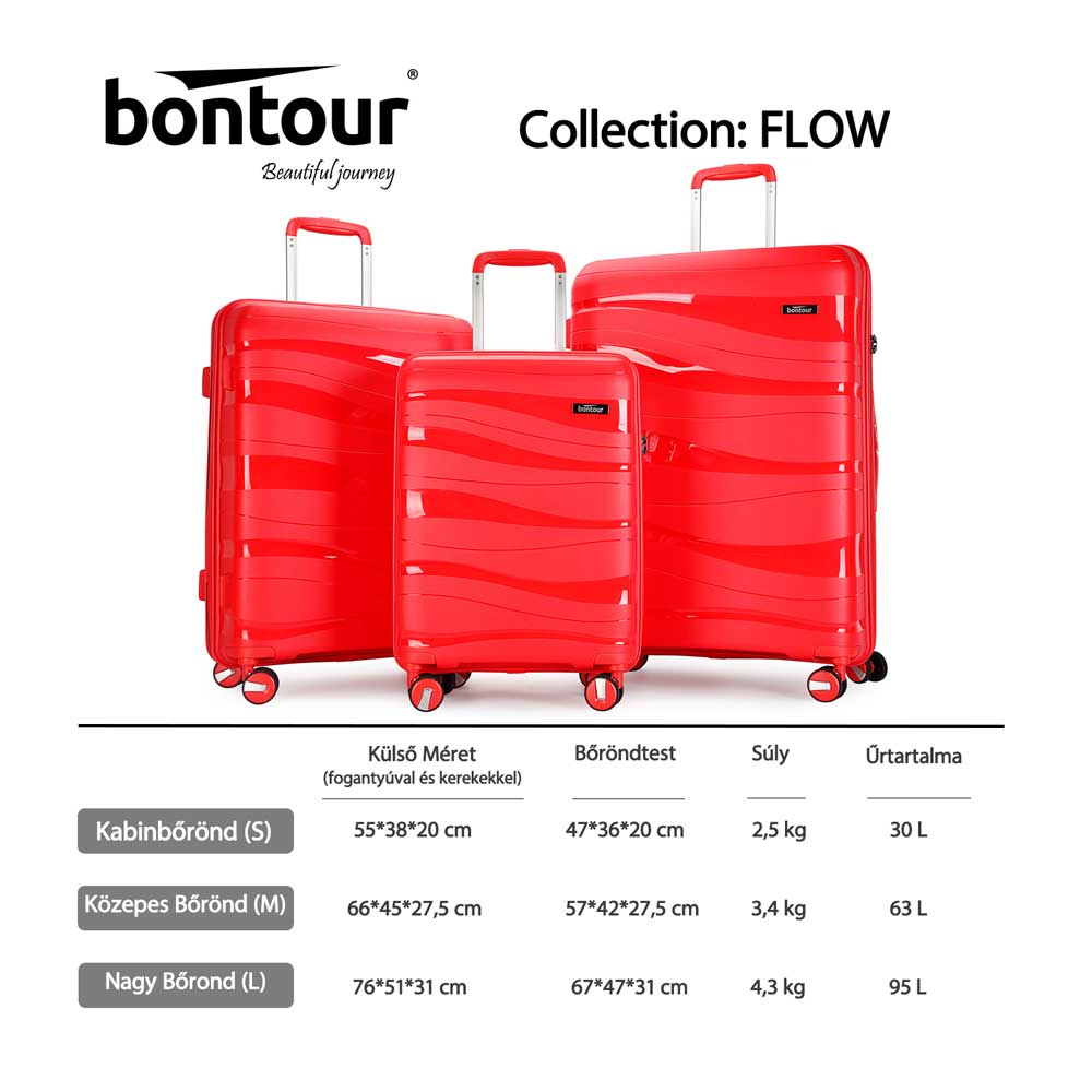 Bontour „Flow” Valisă cu 4 roți cu blocare cu număr TSA, mărime M, roșu