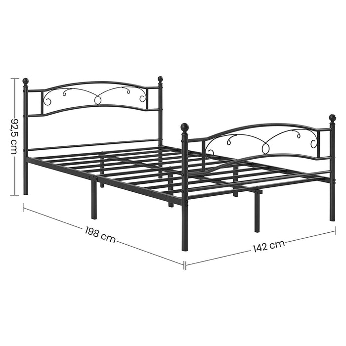 Cadru pat, pat dublu metalic, 198 x 92,5 x 142 cm, negru