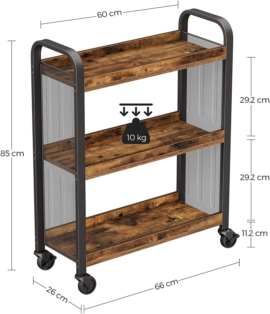 Carucior de servire, carucior de bucatarie care economiseste spatiu cu roti 66 x 26 x 85 cm