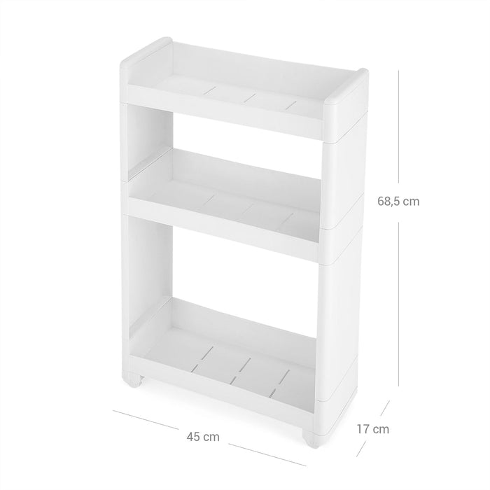 Cărucior rulant, depozitare îngustă cu 3 rafturi, 17 cm lățime, alb