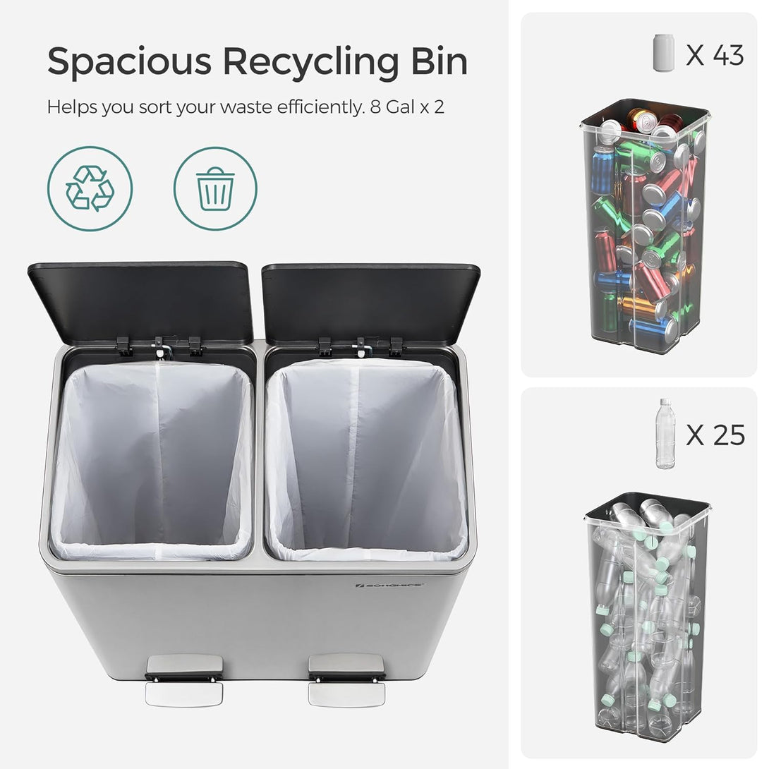 Colector selectiv de deșeuri, cu 2 recipiente interioare din plastic, 2 x 30L