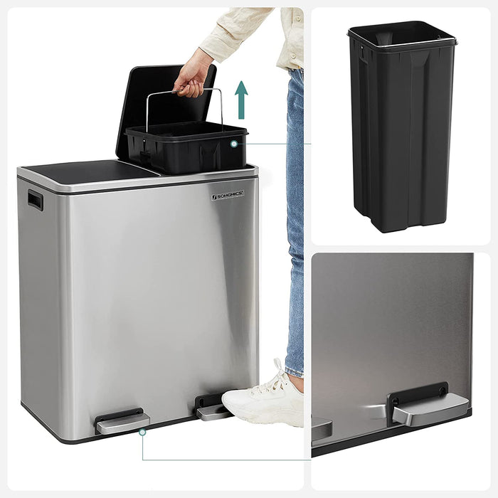 Colector selectiv de deșeuri, cu 2 recipiente interioare din plastic, 2 x 30L