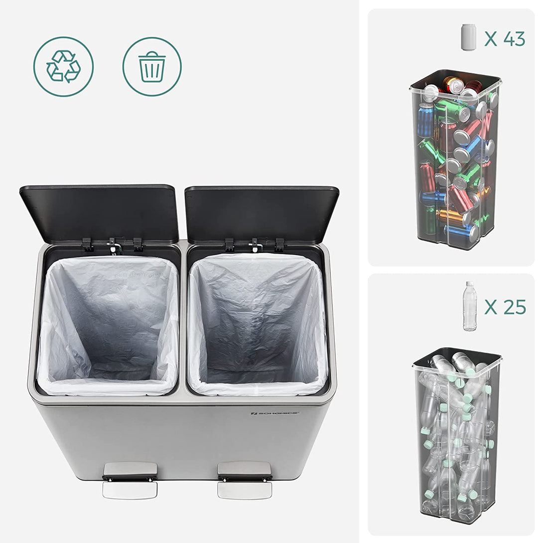 Colector selectiv de deșeuri, cu 2 recipiente interioare din plastic, 2 x 30L