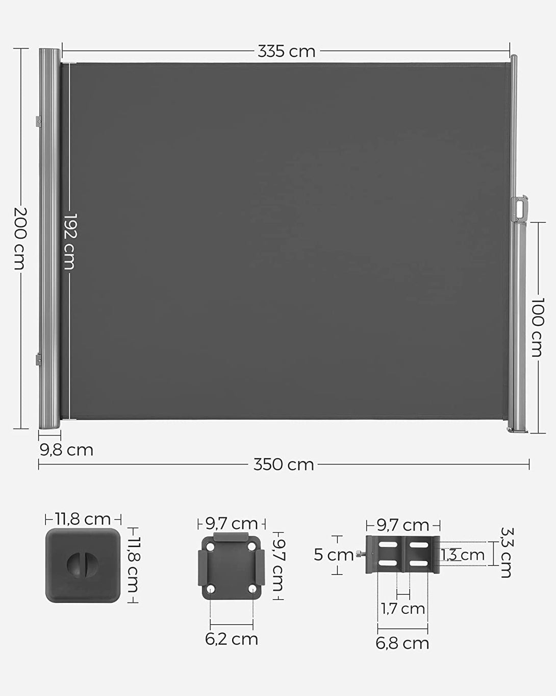 Copertina laterala extensibila, 200 x 350 cm, antracit