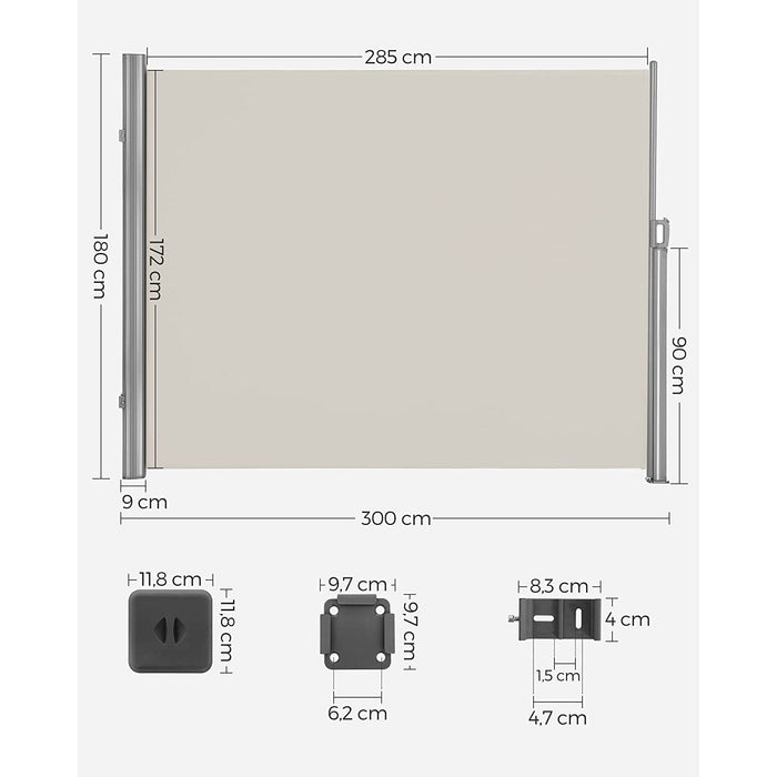 Copertina laterala extensibila pentru balcon si terasa, bej 180 x 300 cm