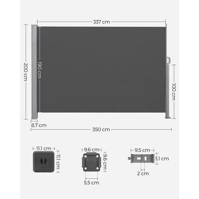 Copertina retractabilă de exterior, 350 x 200 cm, gri fum