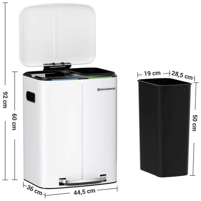 Coş de gunoi , 2 compartimente , 2x20L , alb