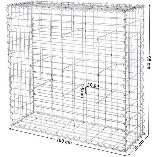 Coș gabion, despărțitor decor grădină, 100 x 95 x 30 cm, argintiu