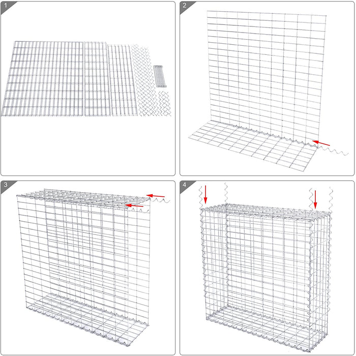 Coș gabion, despărțitor decor grădină, 100 x 95 x 30 cm, argintiu