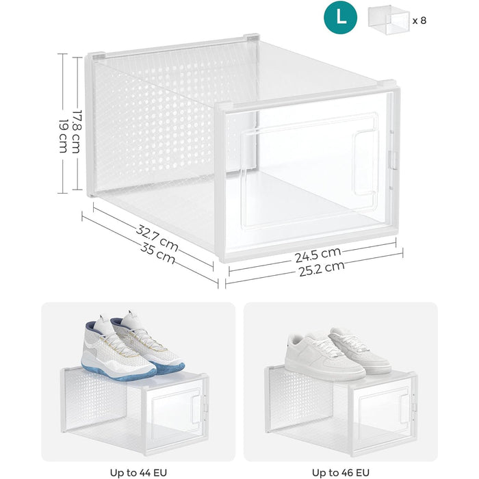 Cutii de pantofi , pachet de 8 organizatoare , alb-transparent