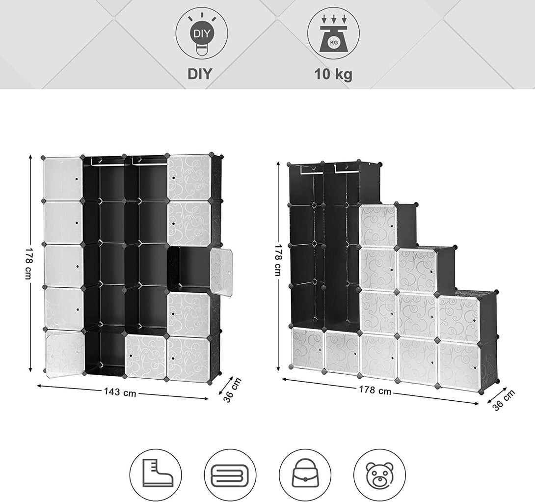 Dulap cu 2 bare de haine, dulap combinat modular, negru