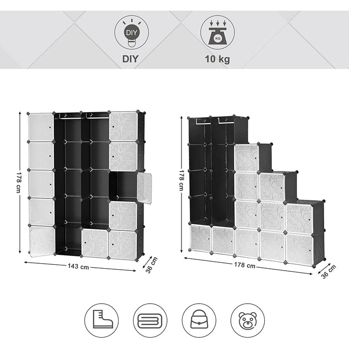 Dulap cu 2 bare de haine, dulap combinat modular, negru