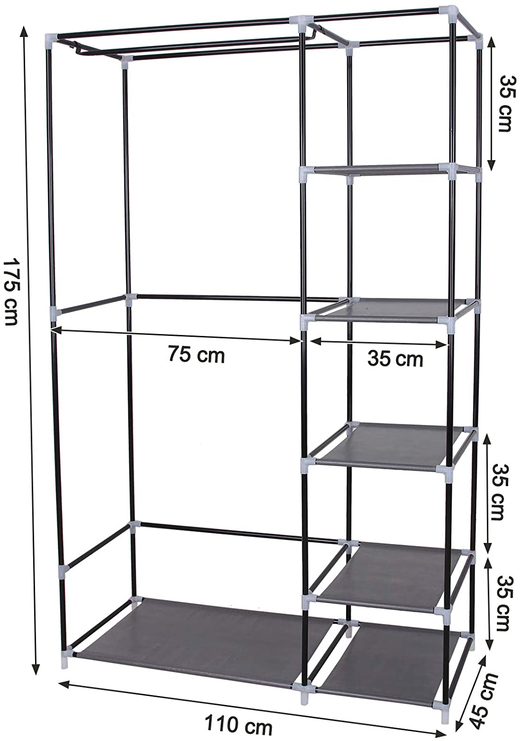 Dulap din stofa, dulap mobil, dulap mobil cu bara de haine 110 x 175 x 45 cm, gri