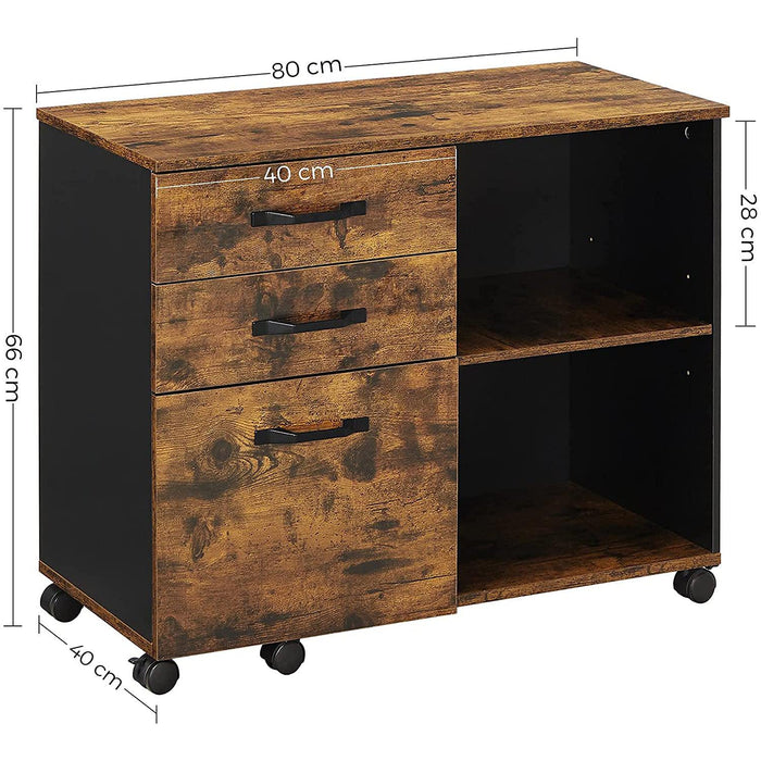 Dulap dosar cu 3 sertare, container birou 80 x 66 x 40 cm, maro rustic