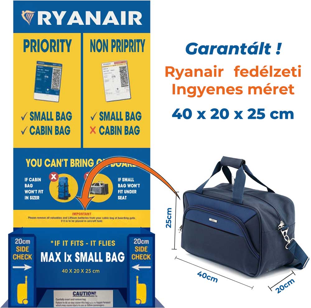 Geanta de cabina Ryanair/Wizzair 40x25x20 cm, Geanta de voiaj Bontour AIR, albastru