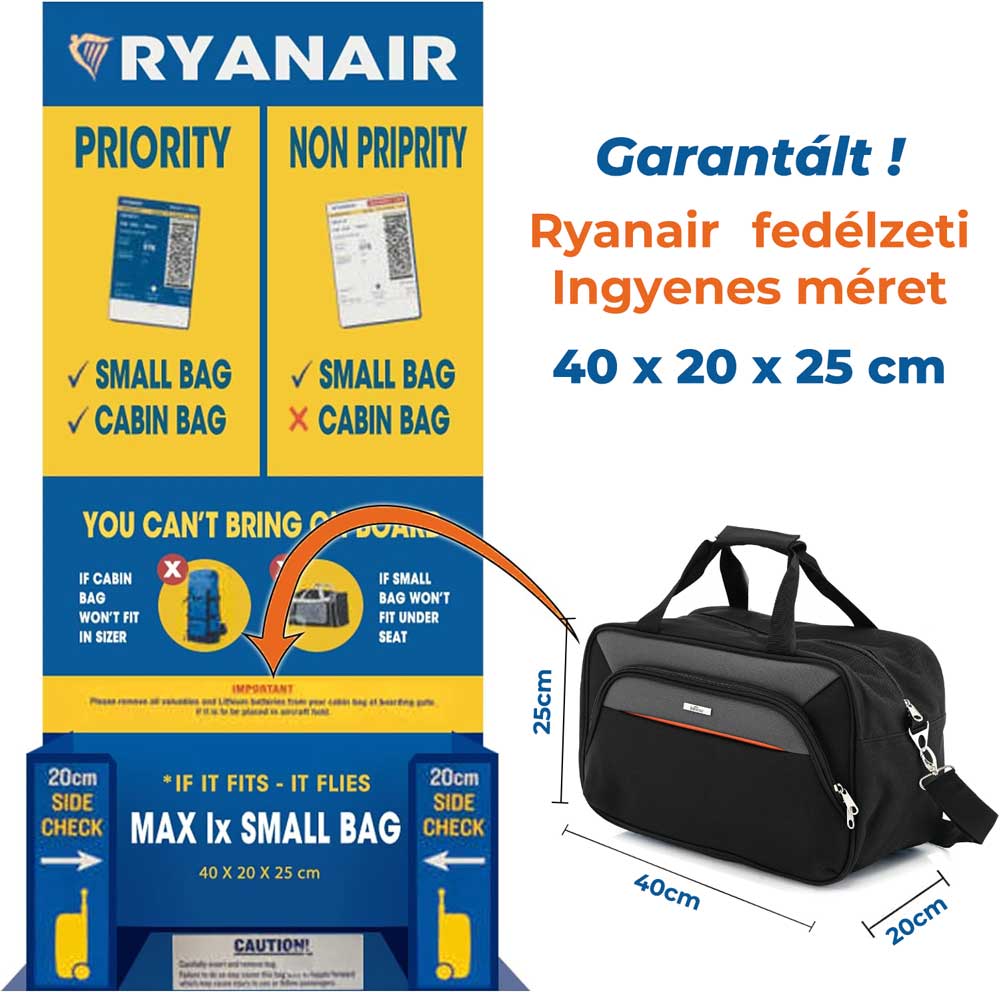 Geanta de cabina Ryanair/Wizzair 40x25x20 cm, Geanta de voiaj Bontour AIR, neagra