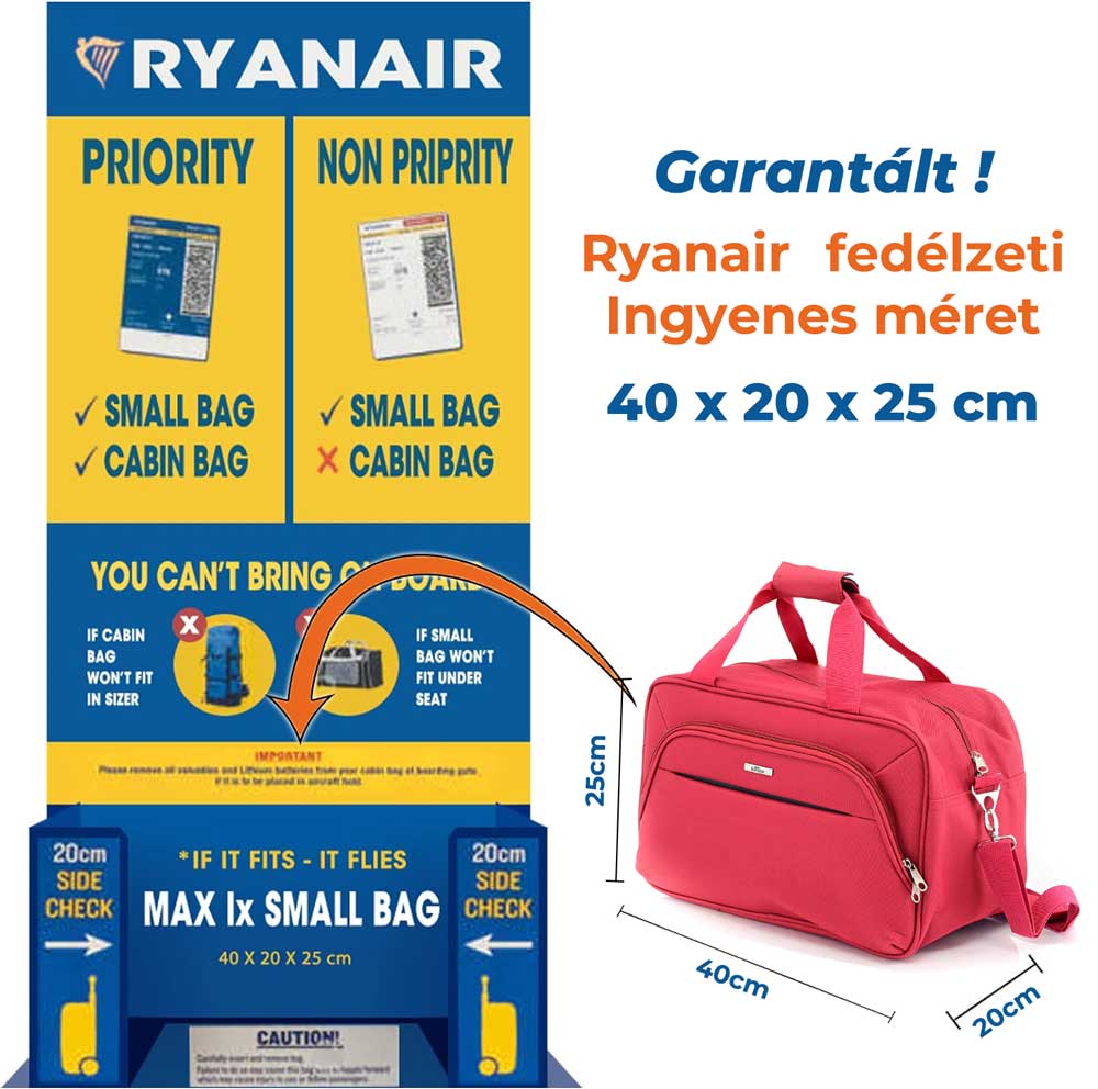 Geanta de cabina Ryanair/Wizzair 40x25x20 cm, Geanta de voiaj Bontour AIR, rosie