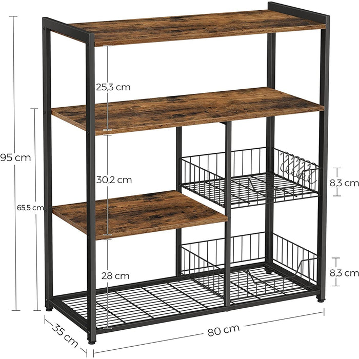 Grilaj pentru copt, Raft de bucatarie cu 2 cosuri plasa metalica 80 x 35 x 95 cm