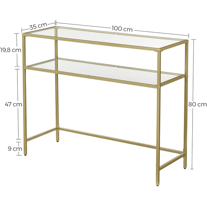 Masa consola, masa sticla securizata, 100 x 80 x 35 cm, culoare aurie