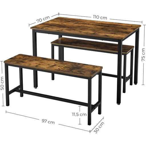 Masa de sufragerie cu 2 banci, 110 x 75 x 70 cm, maro rustic