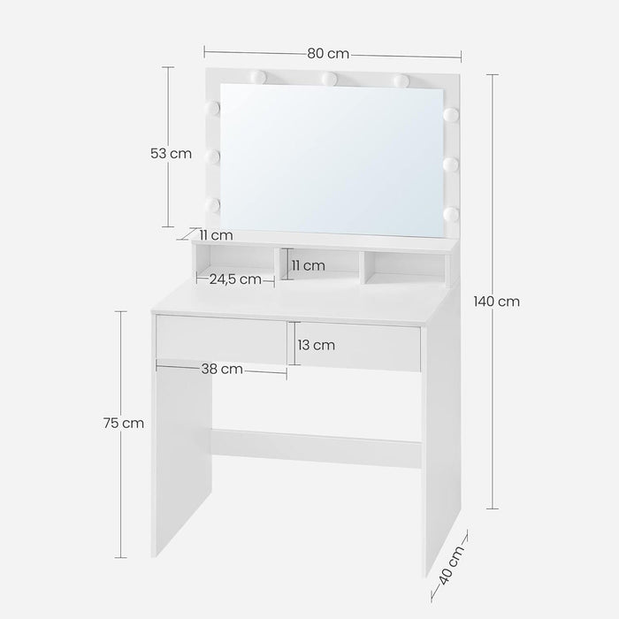 Masă de toaletă cu iluminare LED, 2 sertare și 3 compartimente , alb