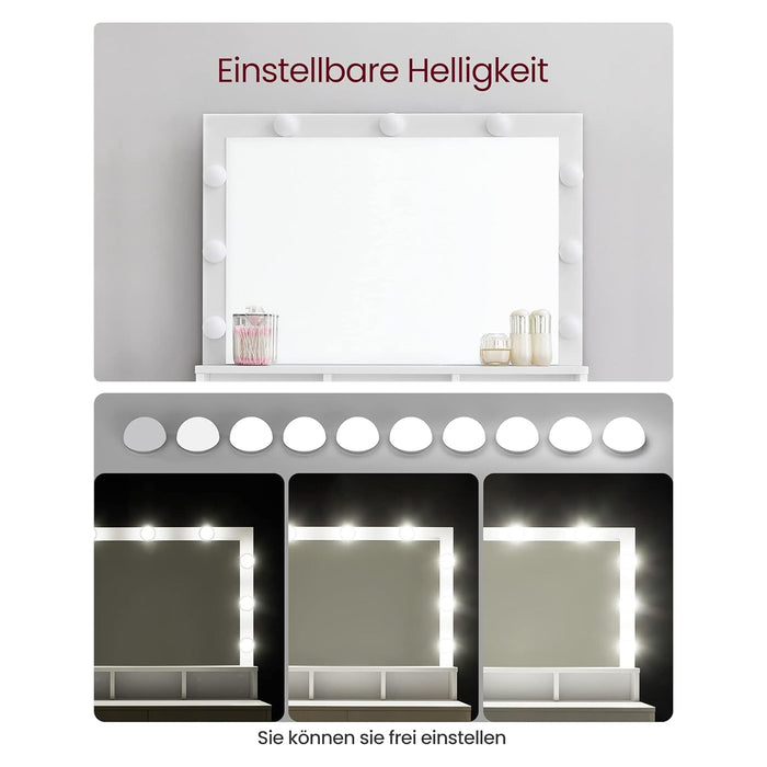 Masă de toaletă cu iluminare LED, 2 sertare și 3 compartimente , alb