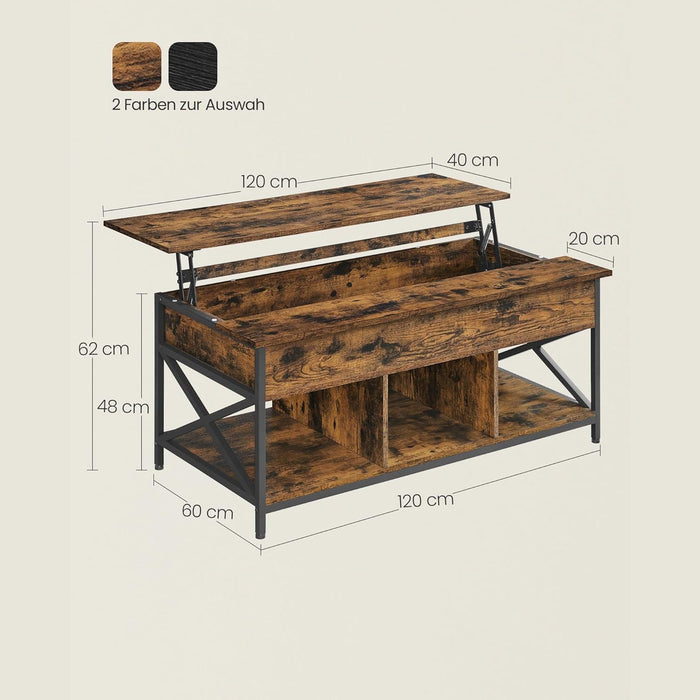 Masuta de cafea reglabila , spatiu de depozitare , maro rustic