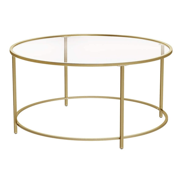 Masuta de cafea rotunda din sticla, 84 x 84 x 45,5 cm, culoare aurie