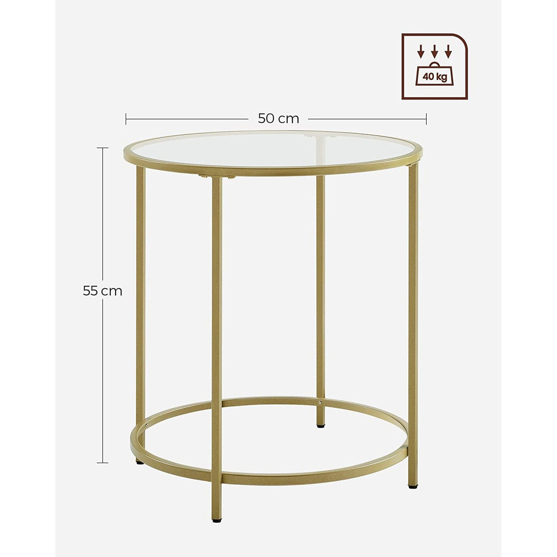 Masuta laterala din metal de culoare aurie, Masuta de cafea din sticla securizata 50 x 50 x 54,8 cm