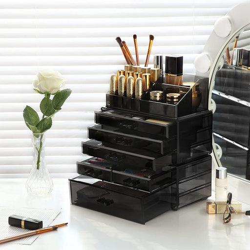 Organizator cosmetice acrilic 6 Sertare oraganizator machiaje - Negru