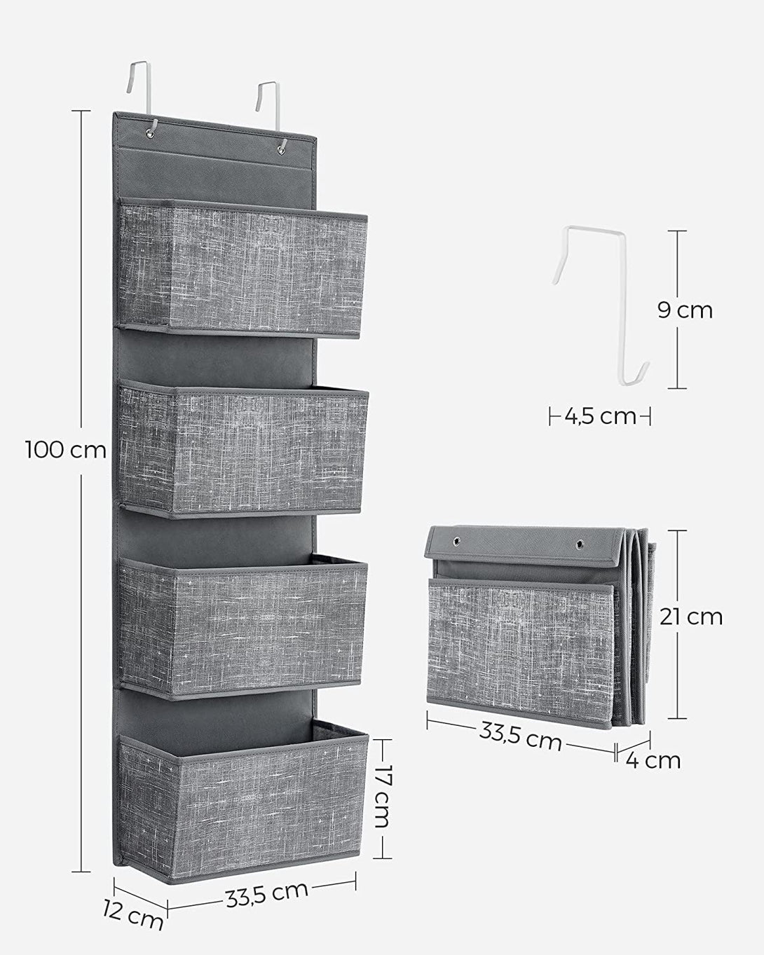 Organizator de depozitare suspendat cu 4 buzunare 33,5 x 100 x 12 cm