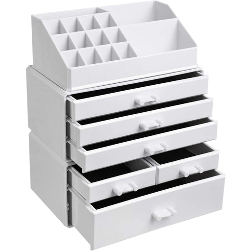 Organizator de machiaj din acril, organizator de machiaj cu 6 sertare 24 x 30 x 13,5 cm, alb