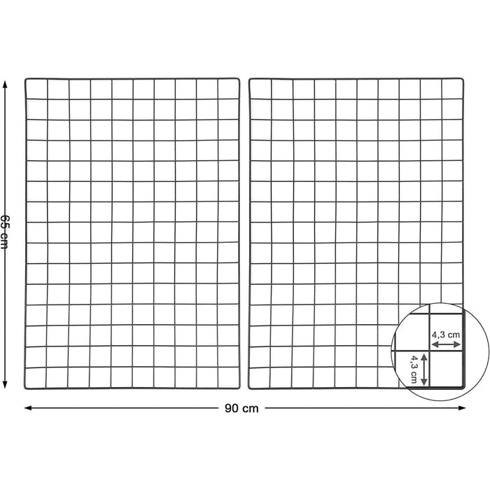Panouri grilă, set 2, decor de perete plasă metalică, negru