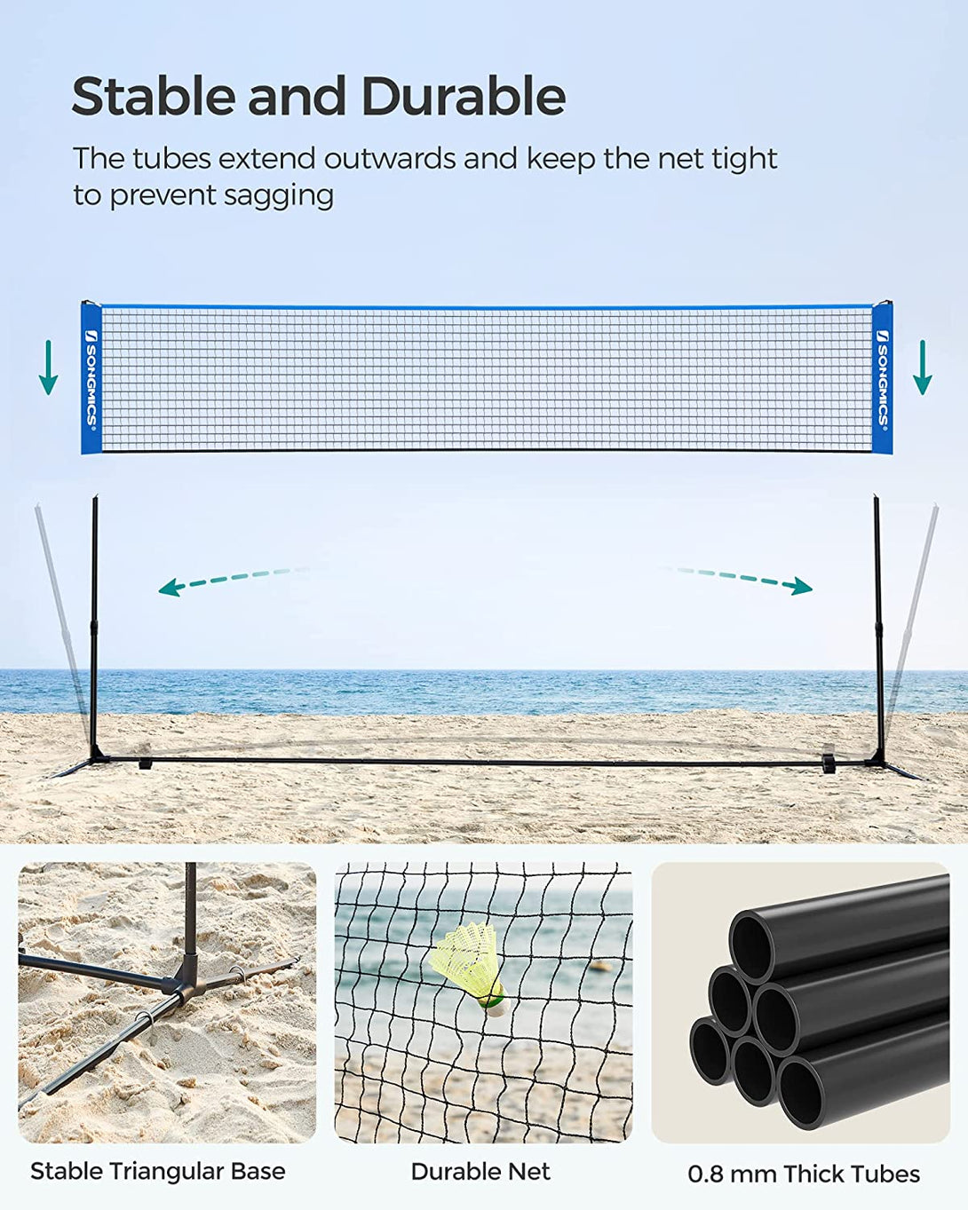 Plasa de tenis/badminton portabila Cu suport reglabil inaltime 5x1,55 m, albastru