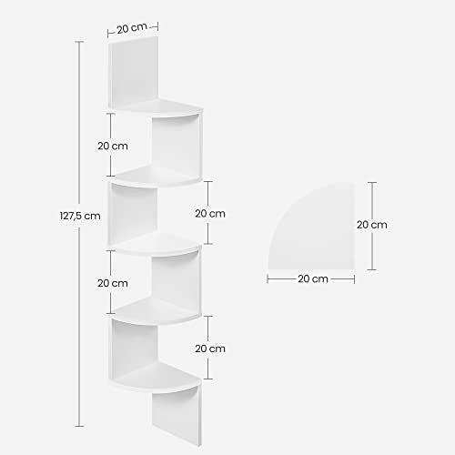 Poliță de colț, poliță suspendată pe 5 niveluri, design zig-zag, bibliotecă, 20 x 20 x 127,5 cm