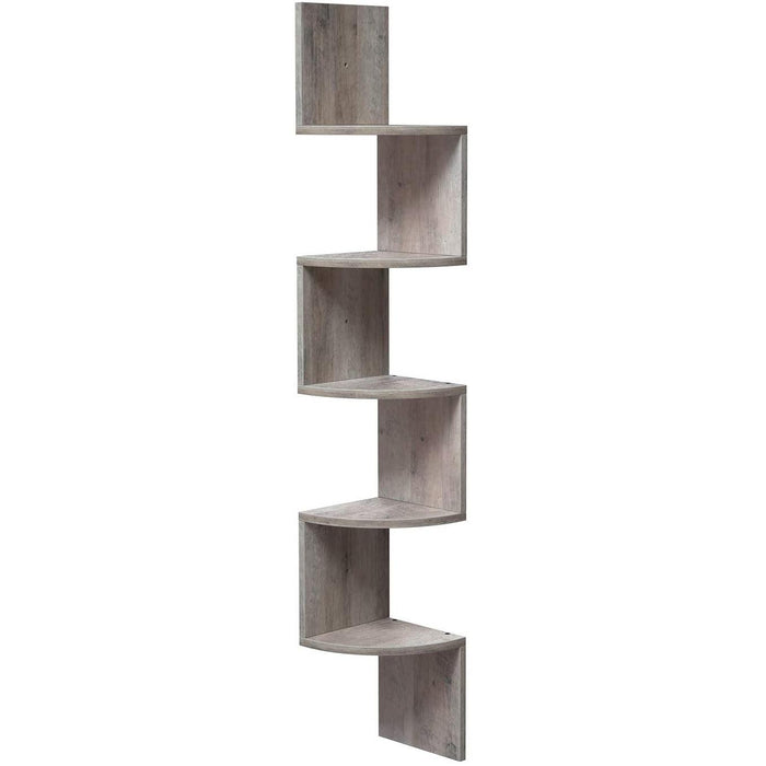 Poliță de colț, poliță suspendată pe 5 niveluri, design zig-zag, bibliotecă, 20 x 20 x 127,5 cm