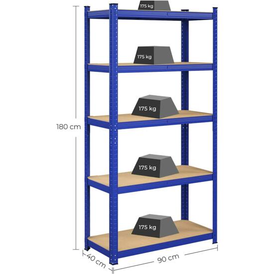 Raft Fem, raft de depozitare pentru sarcini grele, 180 x 90 x 40 cm, poate fi încărcat până la 875 kg