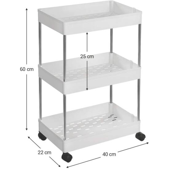 Raft bucatarie pe 3 nivele Raft baie pe roti 40x22x60cm alb