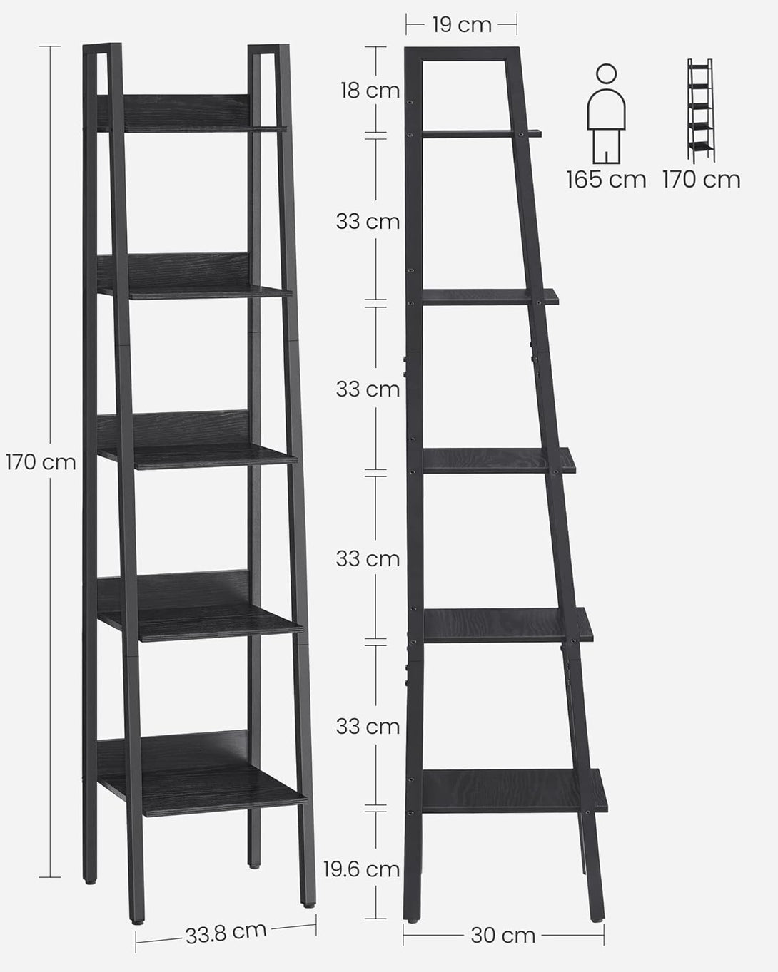 Raft cu 5 niveluri pentru carti si decoratiuni , negru | Vasagle